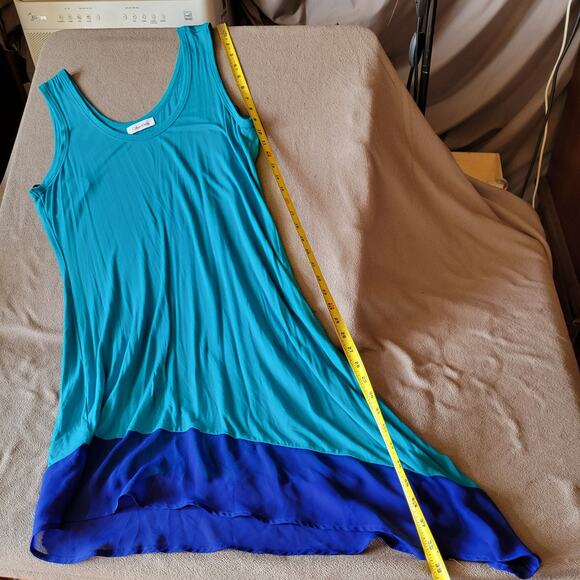 Calvin Klein Dress Womens Medium Asymmetrical Ruffle Aqua Blue Beach - Picture 2 of 16